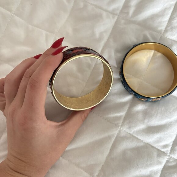 Lot Of 2 Handmade Bohemian Style Cuff Bangle Bracelet Art Blue Purple - Picture 8 of 8